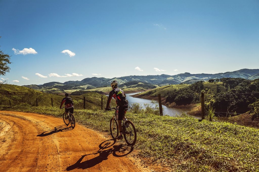 cyclists, trail, bike